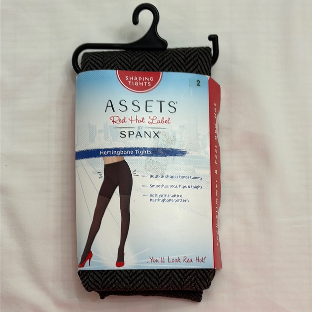 NEW Assets by Spanx Herringbone Shaping Tights Tourmaline Brown SZ 2 Red Hot